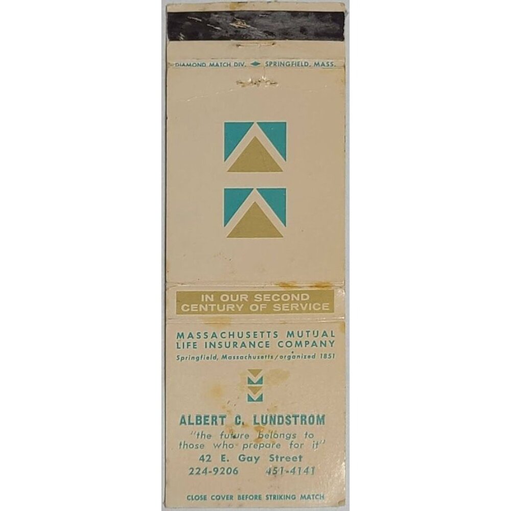 VTG Matchbook Cover Mass Mutual Insurance Albert Lundstrom Cincinnati OH Ohio